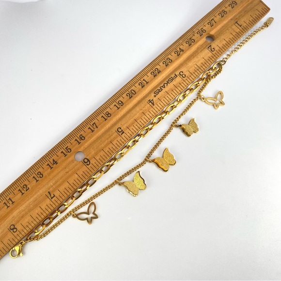 Gold Stainless Steel 2 Layer Butterfly Bracelet/ Pulsera Acero Inoxidable - Picture 5 of 8